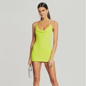 Retrofete Jill Sequin Mini Dress in Neon Yellow Size XS NWT Spaghetti Straps